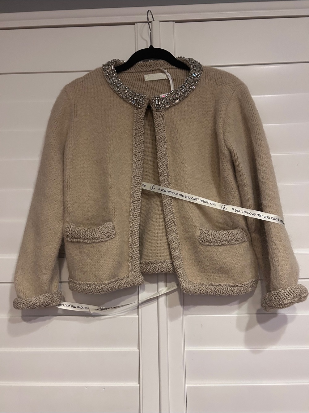 Vita Grace Sezanne Jewelled Cozy Cardigan in Latte Tan Small Medium